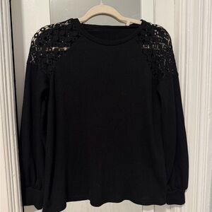SHEIN Black Lace Shoulder Long Sleeve Top
